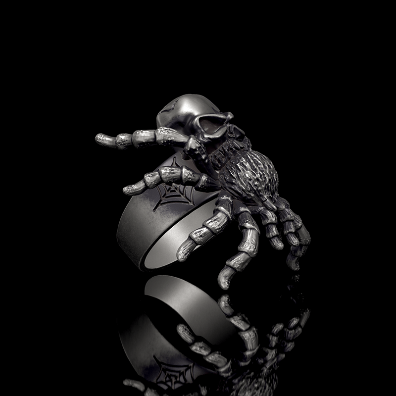 Skull Head Spider 925 Sterling Silver Ring