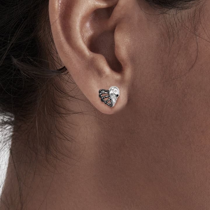 Skull Heart 925 Sterling Silver Stud Earrings