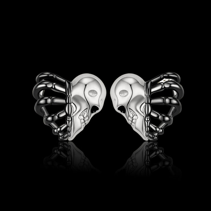 Skull Heart 925 Sterling Silver Stud Earrings