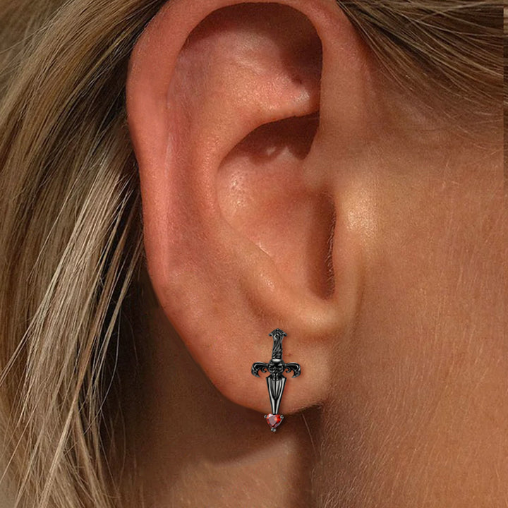 Skull Sword 925 Sterling Silver Stud Earrings