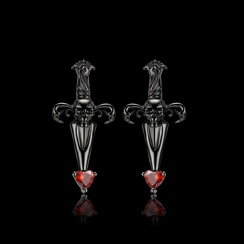 Skull Sword 925 Sterling Silver Stud Earrings