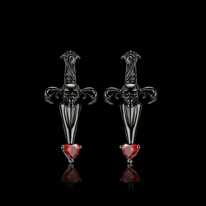 Skull Sword 925 Sterling Silver Stud Earrings