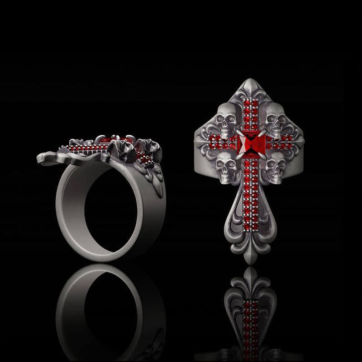 Skulls Cross Sterling Silver Ring | RoyalLuster.com