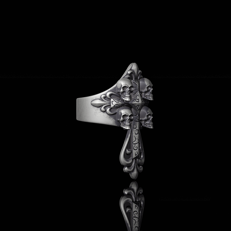 Skulls Cross Sterling Silver Ring
