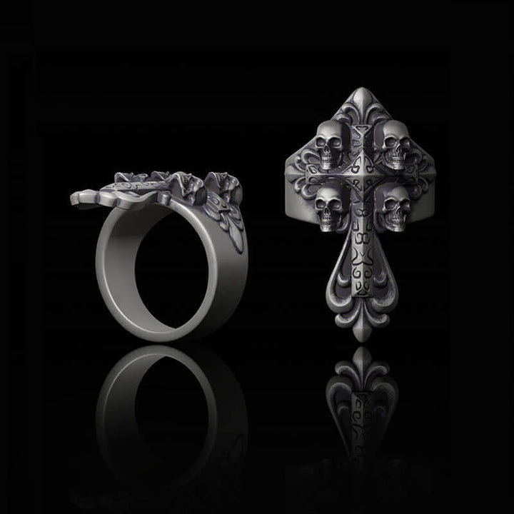 Skulls Cross Sterling Silver Ring | RoyalLuster.com