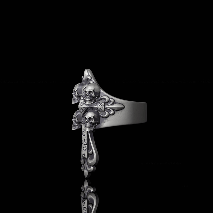 Skulls Cross Sterling Silver Ring