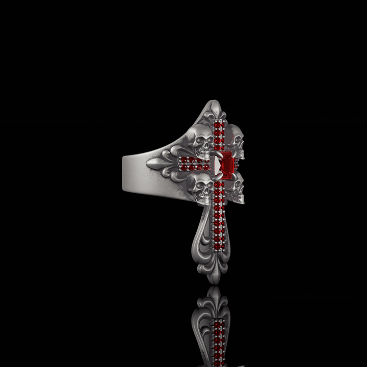 Skulls Cross Sterling Silver Ring