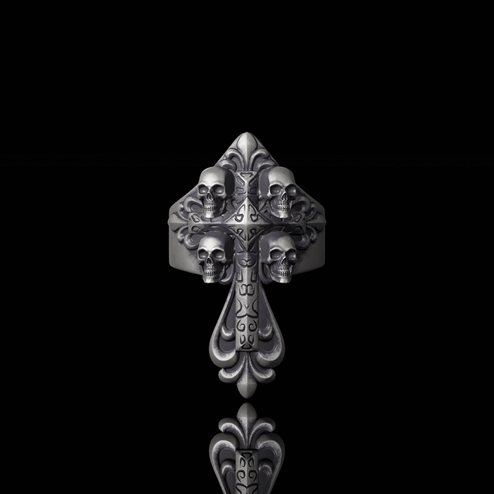 Skulls Cross Sterling Silver Ring | RoyalLuster.com