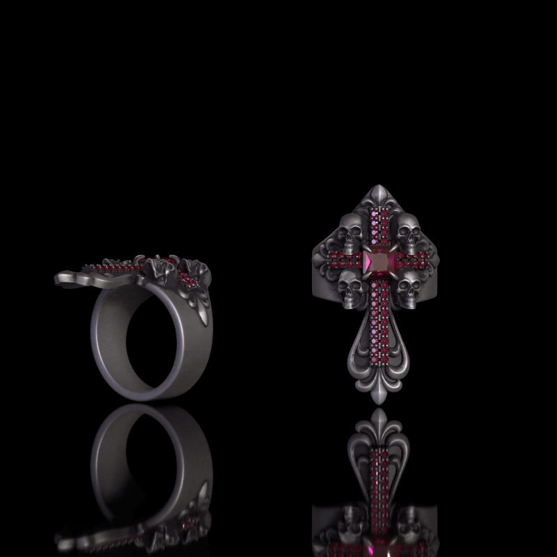 Skulls Cross Sterling Silver Ring | RoyalLuster.com