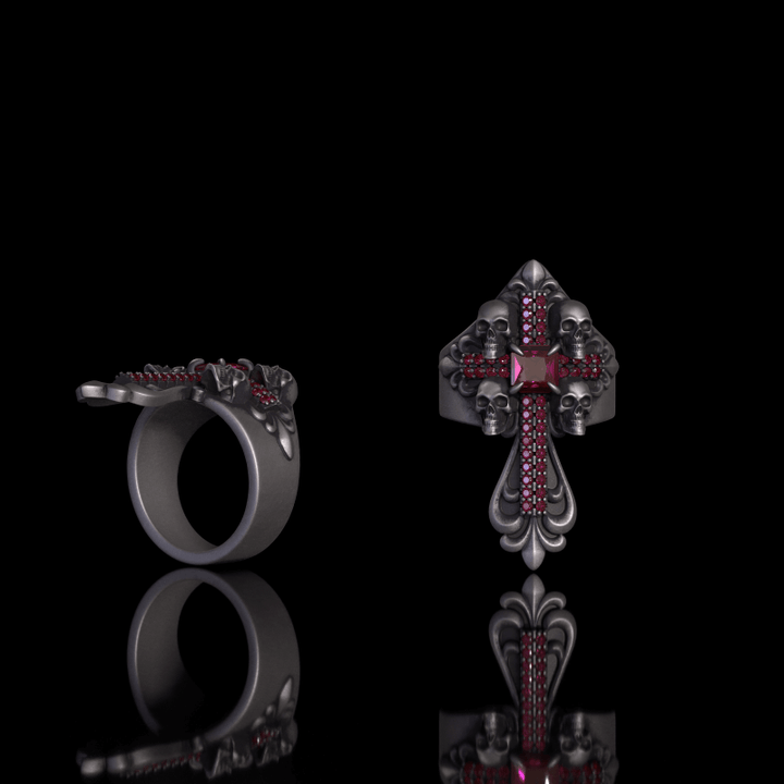 Skulls Cross Sterling Silver Ring | RoyalLuster.com