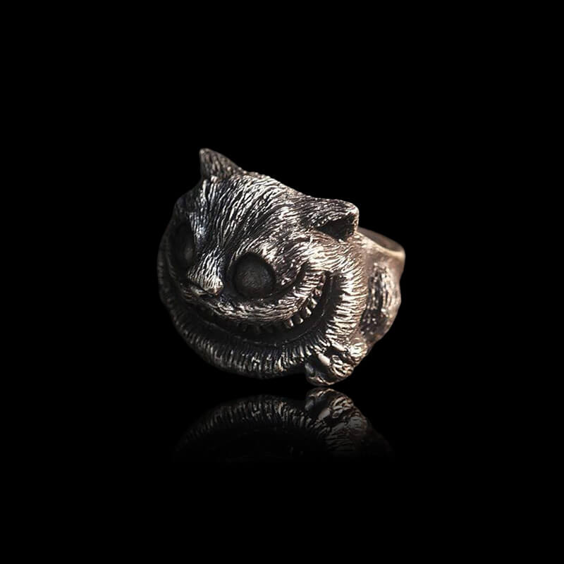 Smiling Cat 925 Sterling Silver Brass Ring