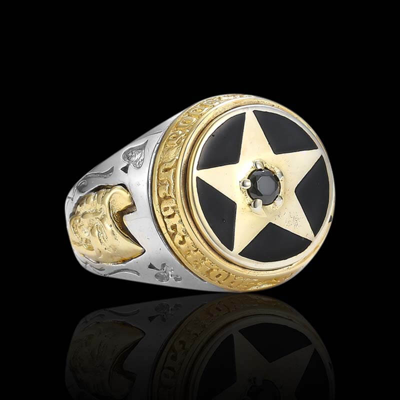 Sorrow and Joy Clown Pentagram 925 Sterling Silver Ring 01 | RoyalLuster.com