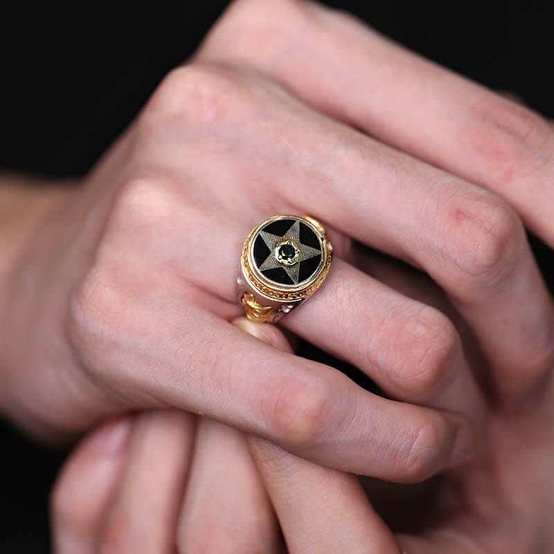 Sorrow and Joy Clown Pentagram 925 Sterling Silver Ring 02 | RoyalLuster.com