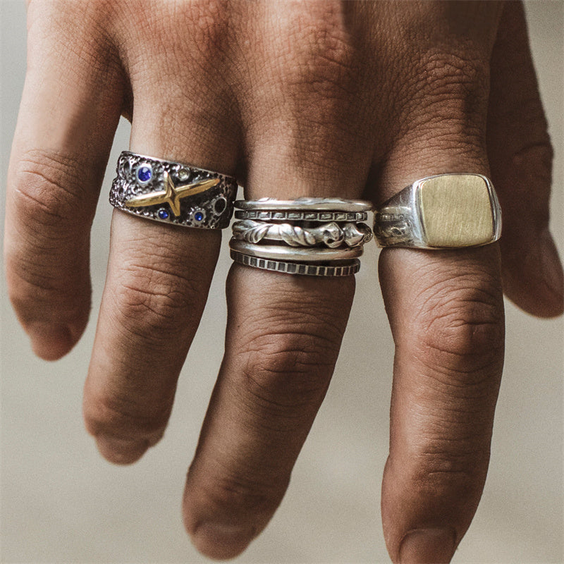 Square 925 Sterling Silver Brass Men's Ring 02 | Royalluster.com
