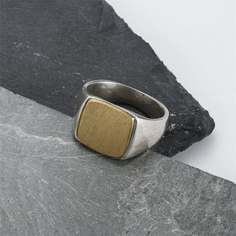 Square 925 Sterling Silver Brass Men's Ring 03 | Royalluster.com