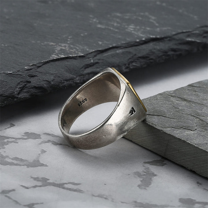 Square 925 Sterling Silver Brass Men's Ring