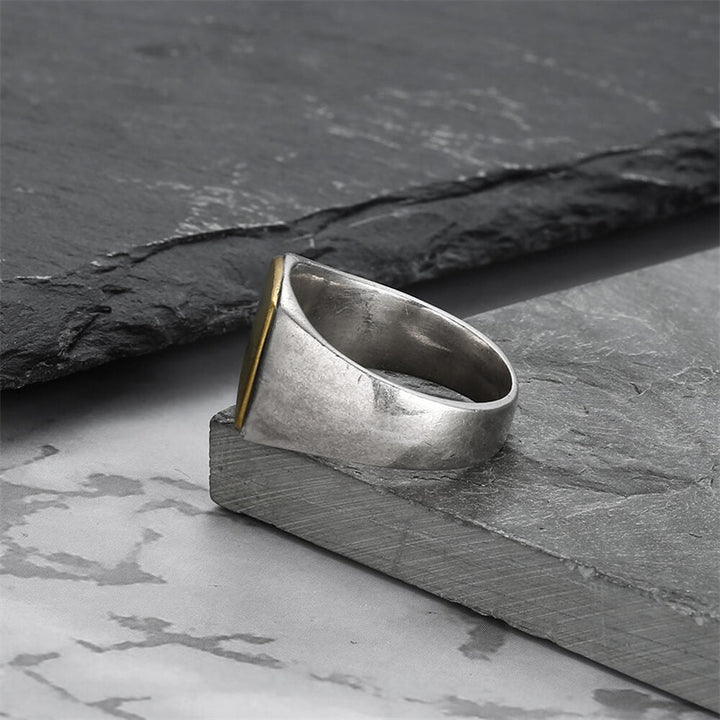 Square 925 Sterling Silver Brass Men's Ring