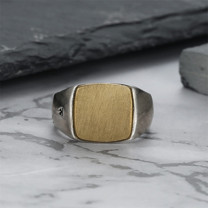 Square 925 Sterling Silver Brass Men's Ring 04 | Royalluster.com