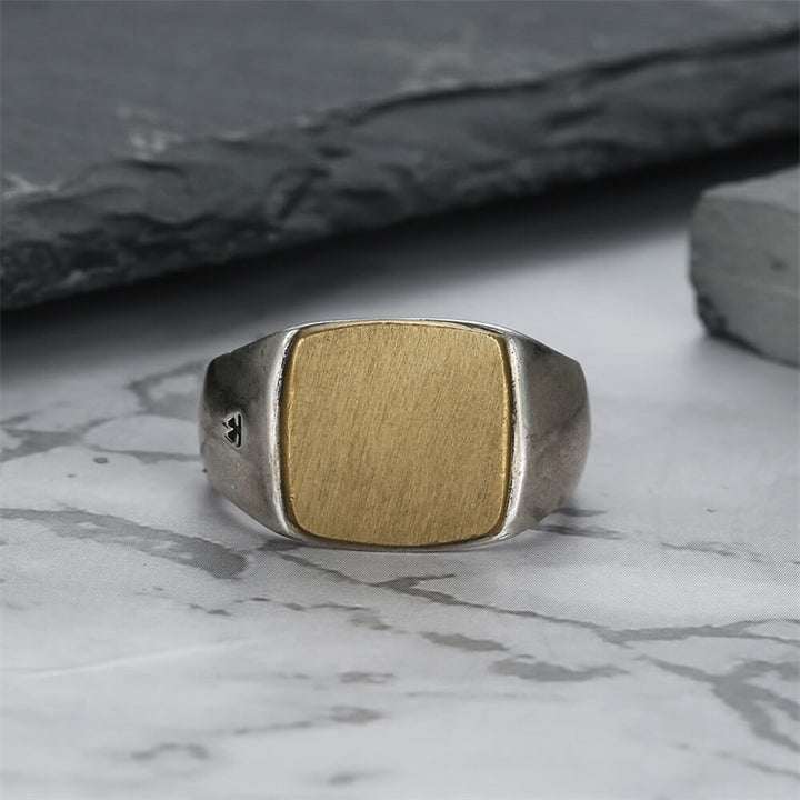 Square 925 Sterling Silver Brass Men's Ring 04 | Royalluster.com