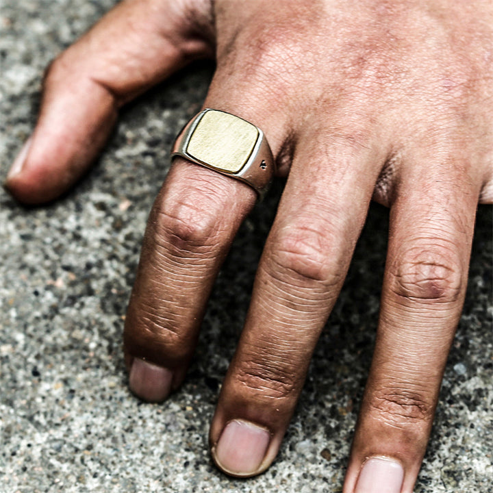 Square 925 Sterling Silver Brass Men's Ring