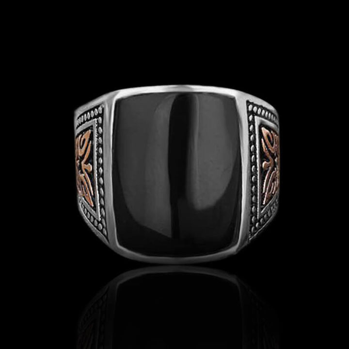 Square Polished Black Gem 925 Sterling Silver Men's Ring 01 | RoyalLuster.com