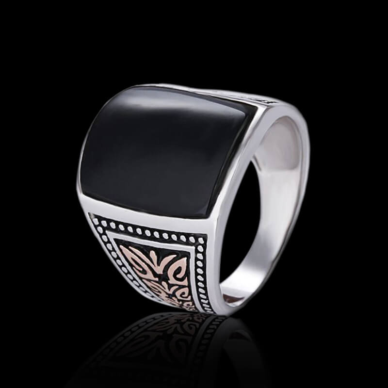 Square Polished Black Gem 925 Sterling Silver Men's Ring 02 | RoyalLuster.com