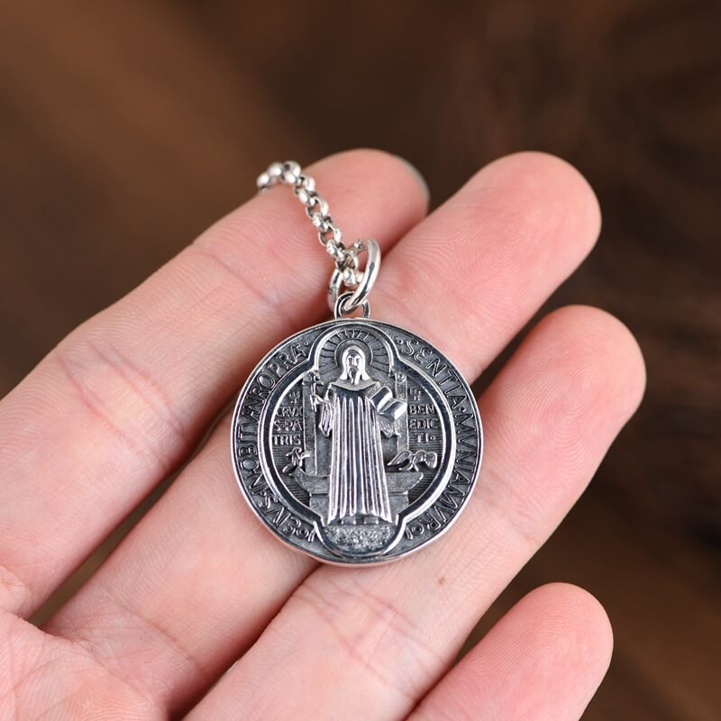 St. Benedict Holy Medal 925 Sterling Silver Pendant 02 | RoyalLuster.com