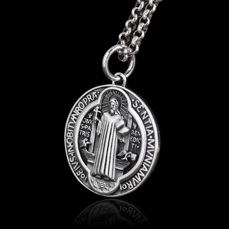St. Benedict Holy Medal 925 Sterling Silver Pendant 03 | RoyalLuster.com