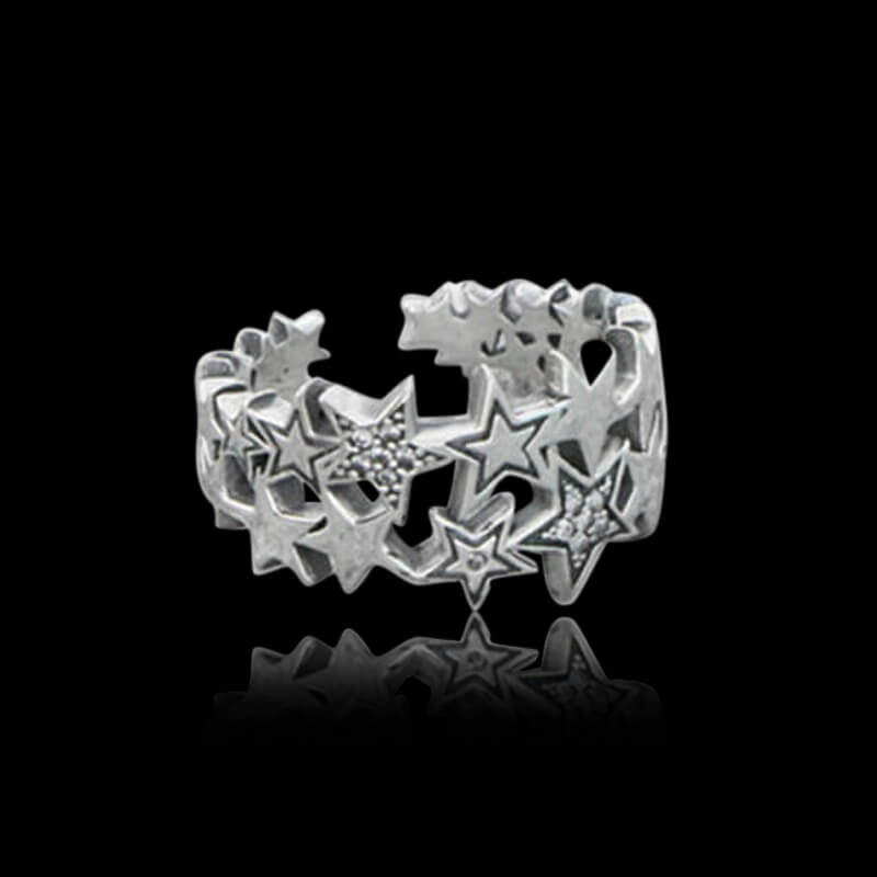 Starry Night Star 925 Sterling Silver Open Ring 01 | RoyalLuster.com
