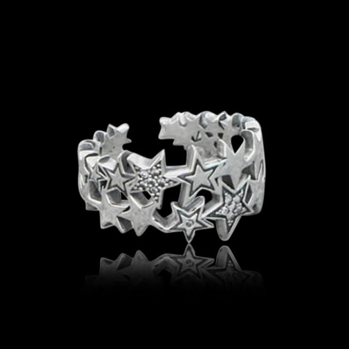 Starry Night Star 925 Sterling Silver Open Ring 01 | RoyalLuster.com