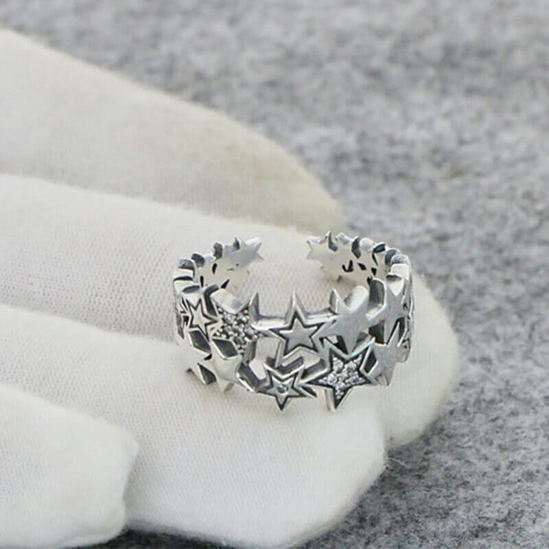 Starry Night Star 925 Sterling Silver Open Ring 02 | RoyalLuster.com