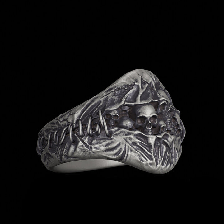 Stitched Skull Sterling Silver Gothic Ring | RoyalLuster.com