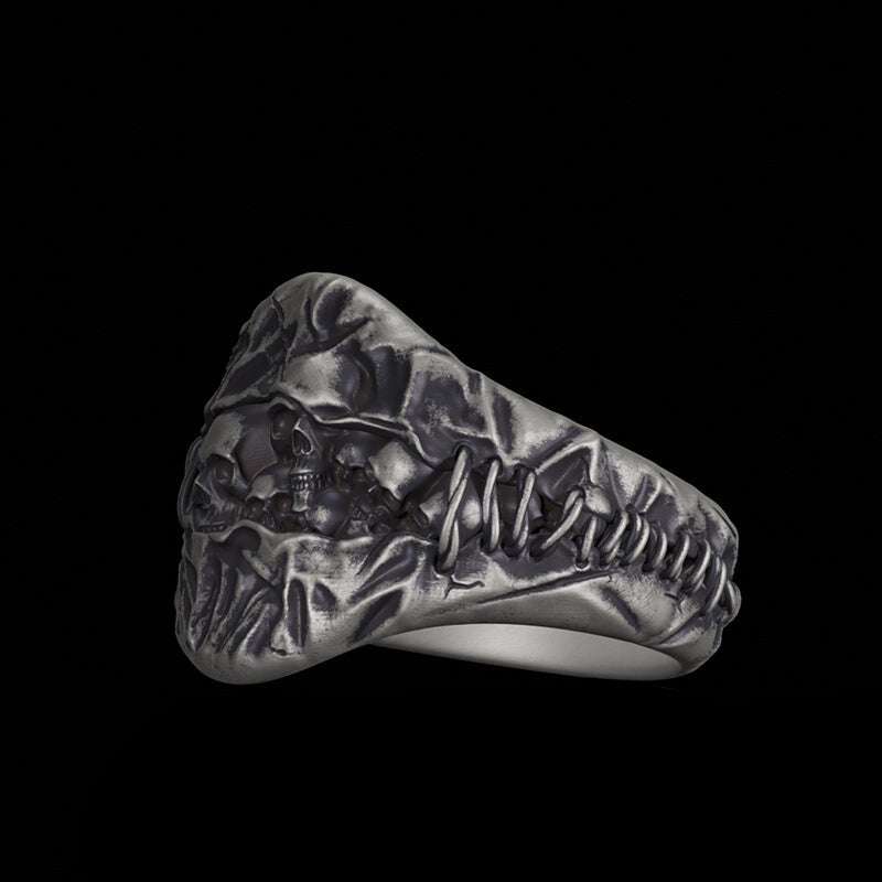 Stitched Skull Sterling Silver Gothic Ring | RoyalLuster.com