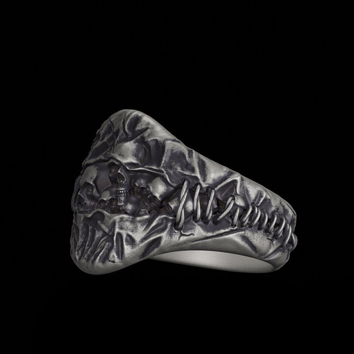 Stitched Skull Sterling Silver Gothic Ring | RoyalLuster.com
