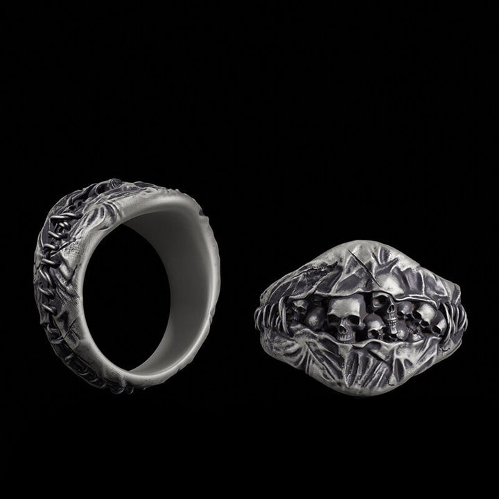 Stitched Skull Sterling Silver Gothic Ring | RoyalLuster.com