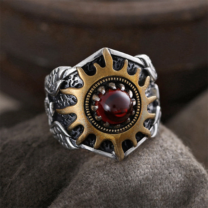 Sun Pattern Eagle 925 Sterling Silver Copper Alloy Men's Ring 03 | Royalluster.com
