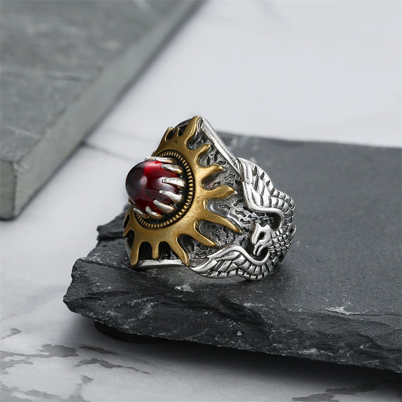 Sun Pattern Eagle 925 Sterling Silver Copper Alloy Men's Ring 03 | Royalluster.com