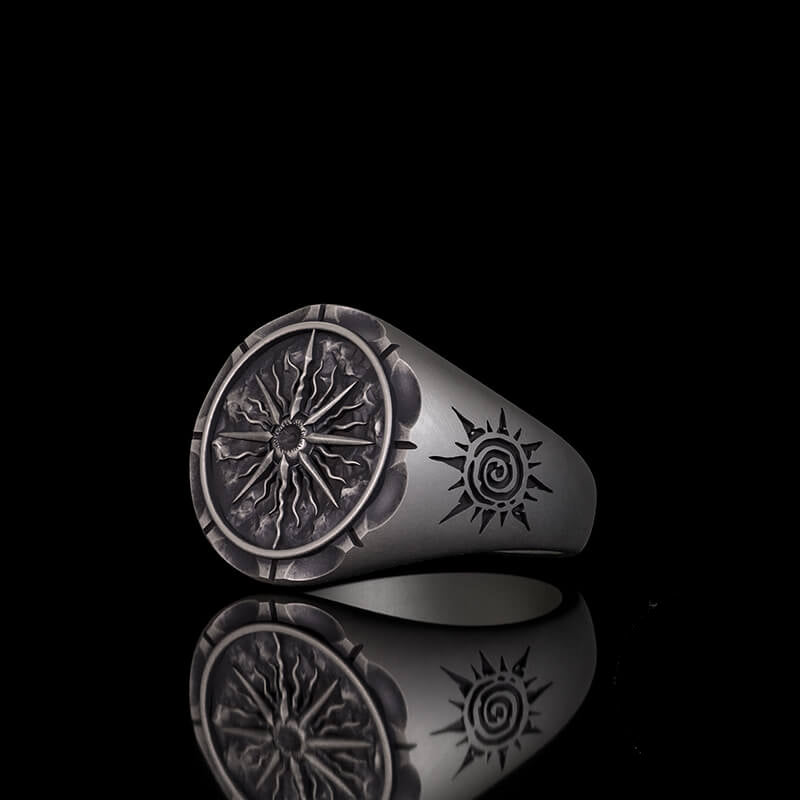 Sun Moon Compass Sterling Silver Ring | RoyalLuster.com