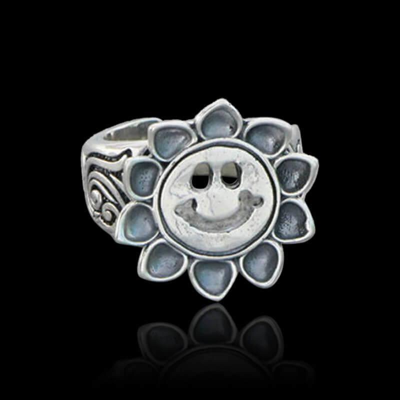 Sunflower 925 Sterling Silver Open Ring 01 | RoyalLuster.com