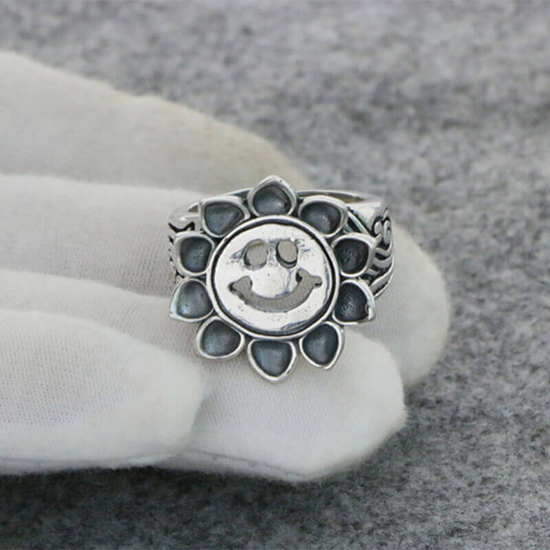 Sunflower 925 Sterling Silver Open Ring 02 | RoyalLuster.com