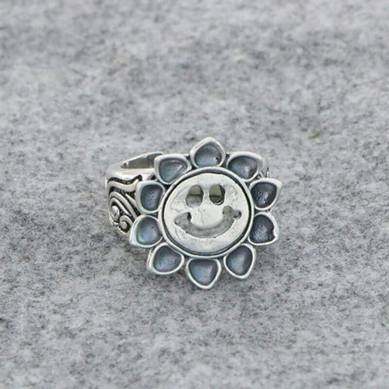Sunflower 925 Sterling Silver Open Ring 03 | RoyalLuster.com