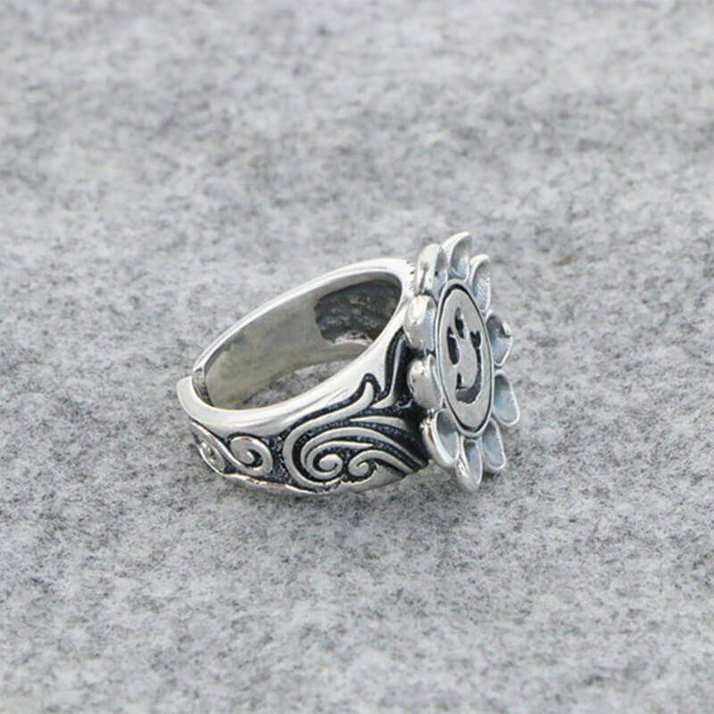 Sunflower 925 Sterling Silver Open Ring 05 | RoyalLuster.com