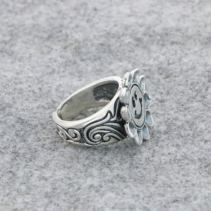 Sunflower 925 Sterling Silver Open Ring 05 | RoyalLuster.com