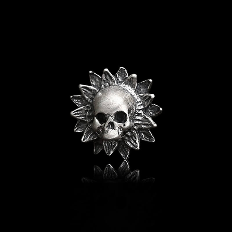 Sunflower Skull 925 Sterling Silver Stud Earrings