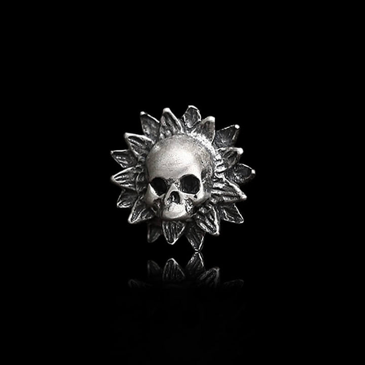 Sunflower Skull 925 Sterling Silver Stud Earrings