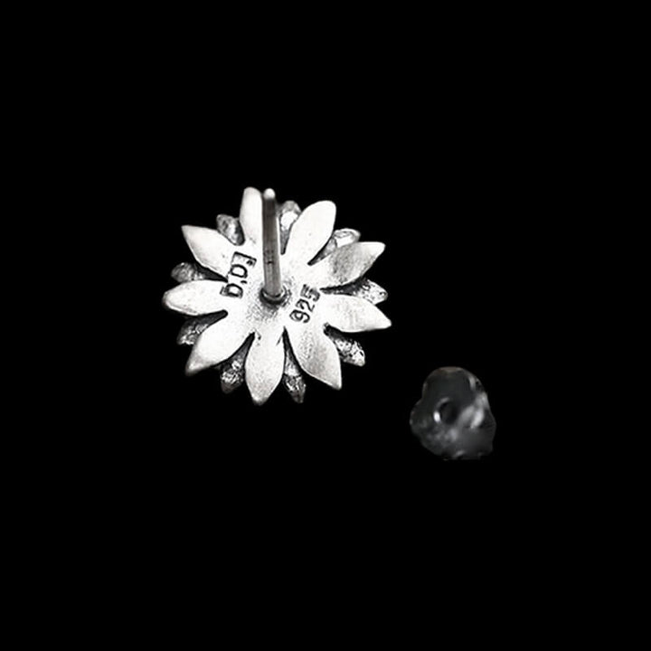Sunflower Skull 925 Sterling Silver Stud Earrings