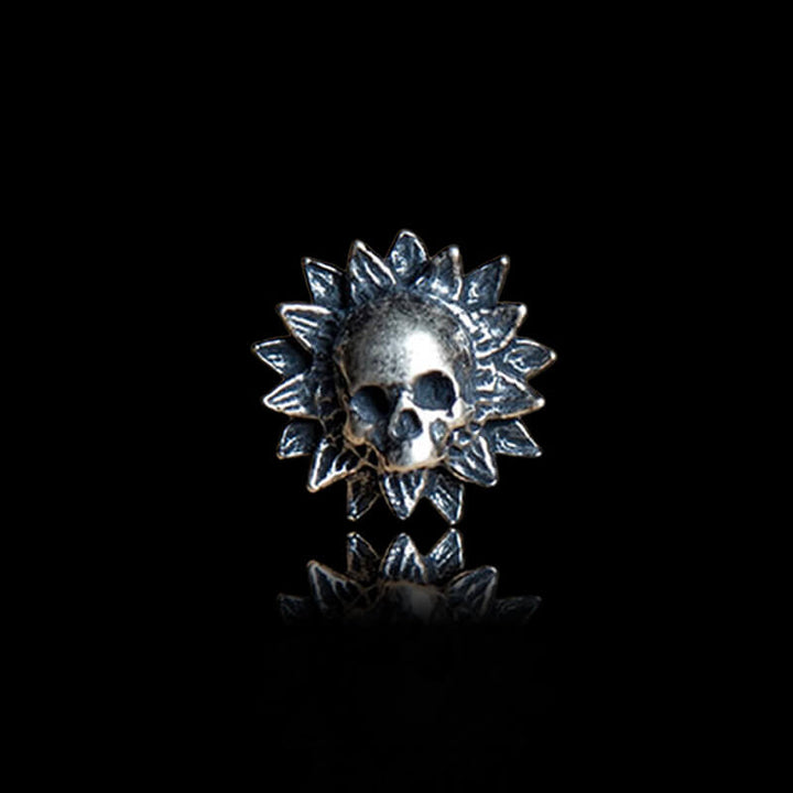 Sunflower Skull 925 Sterling Silver Stud Earrings