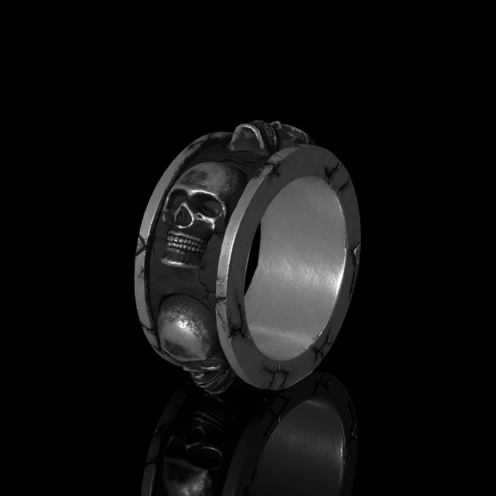 Surrounded Skulls 925 Sterling Silver Ring
