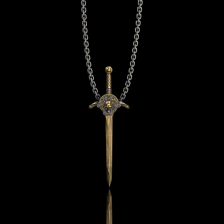 Sword and Shield 925 Sterling Silver Skull Pendant