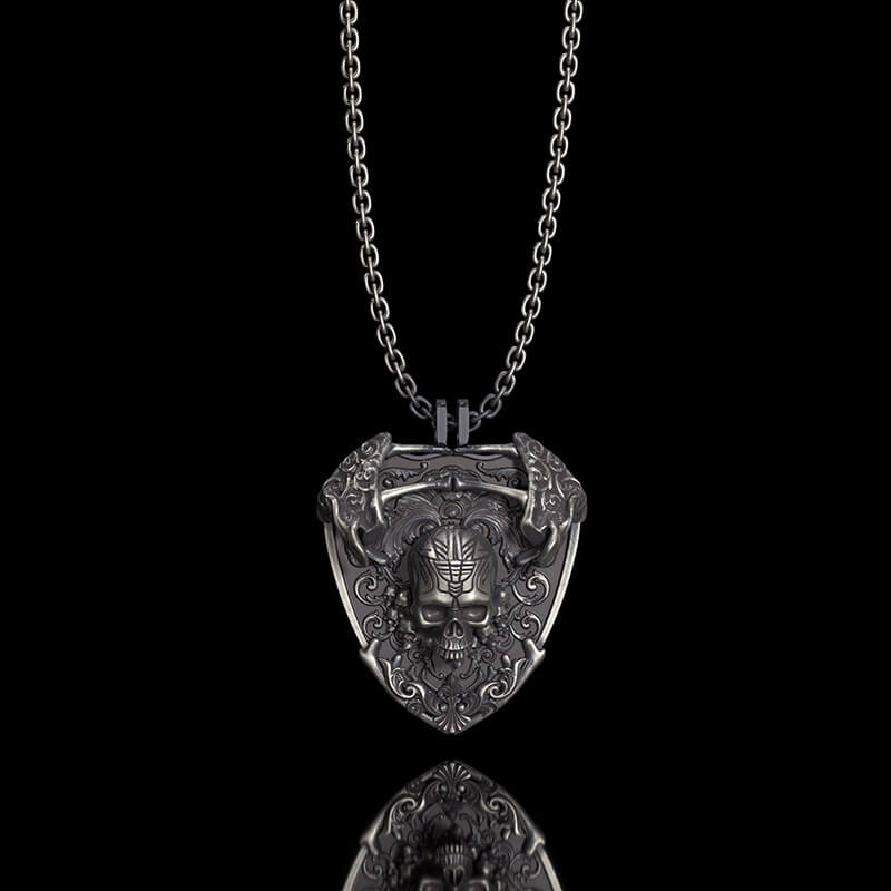 Sword and Shield 925 Sterling Silver Skull Pendant